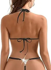 [Tugekinles] Triangle Rhinestone Bikini Set Micro Sexy Thong Bikinis 2025 Diamond Swimsuit Halter Neck Swimwear Women Pads Beachwear