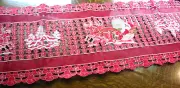 Christmas Embroidered Table Runner Cut Work Red 16" x 70" Santa Deers Fun