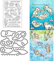 Otter Stamps and Dies Set for Card Making,Clear Stamps and Metal Cutting Dies Sets for Scrapbooking DIY Album Card Making Supplies