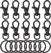 [Houstawax] 20Pcs Swivel Clasps Lanyard Snap Hook with Key Rings Metal Keychain Key Chain Clip Hooks Lanyard Swivel Lobster Claw Clasps for Crafts, Jewelry Making, Lanyard, Black