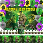 Hulk Theme Party Decorating Set - Birthday Backdrop Balloons Cake Cupcake Toppers Tablecloth