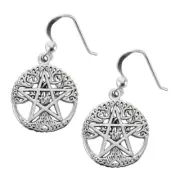 Sterling Silver Cut Tree of Life Pentacle Earrings by Dryad Design