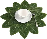 EVA Green Leaves Table Mat 2 Pieces Dining Decoration Table Mat Oil-Proof Holiday Dining Mats Washable Green Leaves Dinings Table-mats Heat Insulation Tables Placemat for Table Wedding Party