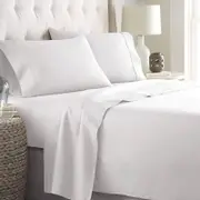 2000TC Ultra-Soft AU Size 4pc Flat Fitted Bed Sheet Set, Super King White, Breathable Deep Pocket