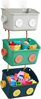 Karceyworth Bath Toy Storage Organizer Basket, 3 Pack Cute Robot Bathtub Shower Toy Organizer, Wall Mounted Hanging Bath Toy Holder with Hooks, for Tub Laundry