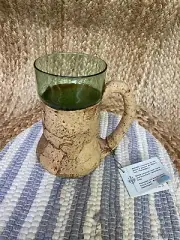 Glass bottle - covered by hand with cork and tree bark In Sardinia, Italy NEW