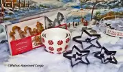 CRATE & BARREL SNOWFLAKE BOWLS & PANCAKE MOLDS; WONDERSHOP COOKIE CUTTERS – NEW