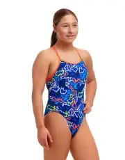 Funkita Girls Broken Hearts Diamond Back Swimsuit - Blue/Multi