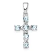 Sterling Silver Rhodium-Plated Aquamarine & Diamond Accent Cross Pendant