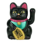 Black Plastic Maneki Neko Beckoning Lucky Money Cat Waving Arm For Good Luck