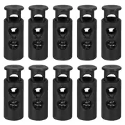 30Pcs 4mm Cord Lock Plastic Double Hole Spring Toggle Stoppers, Black