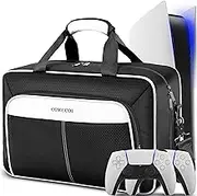 COMECOI Carrying Case for PS5, Travel Case for PS 5 Protective, Large Capacity Storage Bag Compatible with Playstation 5 Disk/ Digital Edition Console, Controllers, Game Cards, Accessories, White