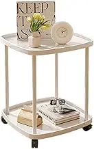 TOMVAES 2-Tier Small Square Side Table with 4 Wheels,Movable Round Coffee Table with Wheels Sofa End Table for Living Room Balcony Bedroom Patio Nightstand (White)
