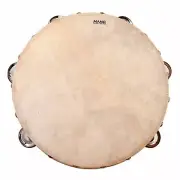 MANO PERCUSSION 10 Inch Wood Tambourine Natural Skin Head, Educational