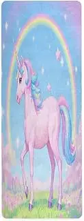Cartoon Cute White Rainbow unicorns yoga mat bag for floor workouts printed, non slip, hot yoga mat towel with carrying bag tapete para ejercicio 71x26 inches
