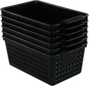 Small Storage Baskets, 6 Packs Plastic Organizer Basket Bins, Black