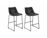 Shangri-La Set of 2 Jackson Sled Base Stools (Black/Black PU)
