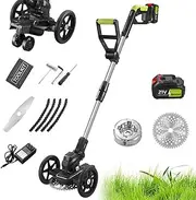 Electric Lawn Mower Garden Grass Strimmer Cordless with 115-145cm Telescopic Rod, Removable Wheel, Digital Display Lawnmower Mowers & Outdoor Power Tools Set Battery*2