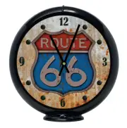 Rust Distressed Route 66 Sign, Black No-Lighted Gas Pump Globe Advertising Clock