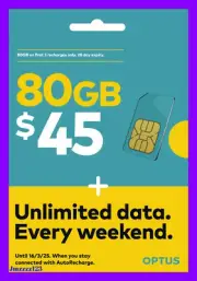 Optus Prepaid $45 Starter SIM Card 80GB Data Unlimited Voice Call SMS 4G Mobile