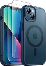 JETech 3 in 1 Magnetic Case for iPhone 13 6.1-Inch with 2-Pack Tempered Glass Screen Protector, Compatible with MagSafe, Translucent Matte Back Shockproof Phone Cover (Storm Blue)