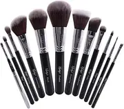 [Nanshy] Masterful Collection Professional Soft Vegan 12pcs Premium Labeled Makeup Brush Set Pro Artist Kit (Onyx Black)
