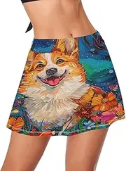 [GAIGEO] Floral Cat Colorful Women Swim Bottoms, Swim Bottom for Women, Integrated Triangle Shorts and Side Pocket, XS, Floral Corgis Blue, Small