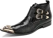 [Generic] Men Ankle Chelsea Boots Stylish Dress Party Handmade Genuine Leather Western Boot Metal Pointed Toe Double Monk Straps Cowboy Boots for Men ?