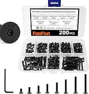 200PCS M3 x 4/6/8/10/12/16/20/25mm Hex Socket Flat Head Screw Bolts Assortment Kit, Alloy Steel Metric Screws with Allen Wrench, Allen Socket Hex Drive Black Machine Screws Set