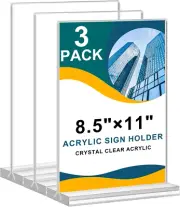 8.5X11 Acrylic Sign Holder 3 Pack Vertical Clear Table Menu Signs Holder,Double