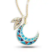 Genuine Turquoise Jasper And Onyx Crescent Moon Pendant