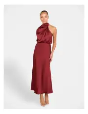 [Pilgrim Clothing] Dominic High Neck Midi Dress in Burgundy