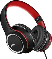 LORELEI X8 Over-Ear Wired Headphones with Microphone with 1.45m-Tangle-Free Nylon Line&3.5mm Plug,Lightweight Foldable & Portable Headphones for Smartphone,Tablet,Computer,Mp3/4(Black-red)