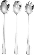 LIGIGWASH 3Pcs Stainless Steel Salad Utensils Set Long Handle Serving Fork Spoon Colander for Home Kitchen Easy to Clean Scratch Design