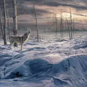 Howling Wolf (Gray Wolf) by Martin Ridley Art Print Nature Wildlife Snow 12x12