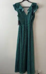AIDAN MATTOX Womens Emerald V Neck Printed Wrap Maxi Dress, Size 8. Floral.