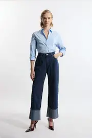 Petite Denim Straight Leg Turn Up Hem Jeans