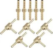 X AUTOHAUX 4mm Straight 3 Way Tee Brass Barb Hose Fitting Kit Connector for Air Water Gas Oil