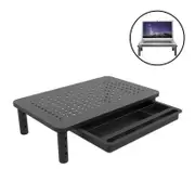 Nevenka Monitor Stand Riser Adjustable Height Desk Holder With Drawer-Black