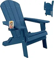 YEFU Adirondack Chair, Oversized Plastic Adirondack Chair Folding Outdoor Chairs with Cup Holder, Lawn Chair with Weather Resistant for Outside Deck Lawn Garden, Weight Capacity Up to 400 Lbs –Navy