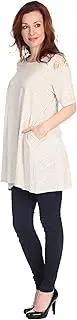 [SEA & ANCHOR] Made in USA Women's Stretchy Soft Lattice Cold Shoulder Short Sleeve Tunic Missy Plus Size 9133
