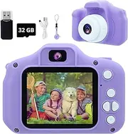 SVZIX Kids' Digital Cameras, Mini Dual Camera Rechargeable Children's Camera Gift, Boys and Grils Aged 3 to 9 Years Old,8 Million HD Video 2 inches Screenfor Outdoor Play /32GB Card (Purple)