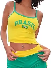 [Best Rose] Green Brasil Fold Over Shorts Spaghetti Strap Top 2 Piece Sets Drop Waist Mini Wrap Stretchy Skinny Y2k Sexy, Braszil Top, Small