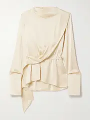 [LIBEROWE] LIBEROWE - + Vanguard Terry Draped Satin Blouse - Pastel yellow - small small Yellow