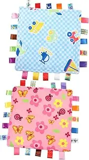 FELTECHELECTR 2pcs Soothing Towel Toy Animals Kids Blanket With Tags - Baby Security Comforter for Boys - Teether Blanket for Crib