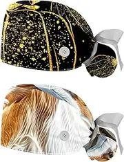 [YTYVAGT] 2-Pc,Nurse Scrub Caps,Scrub Hats with Buttons and Cotton Sweatband,Background with Gold Pumpkin