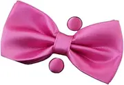 [Zasel] Mens Pink Matching Bow Tie, Pocket Square & Cuff Links Set