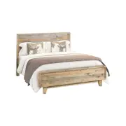 Double Size Wooden Bed Frame in Solid Wood Antique Design Light Brown