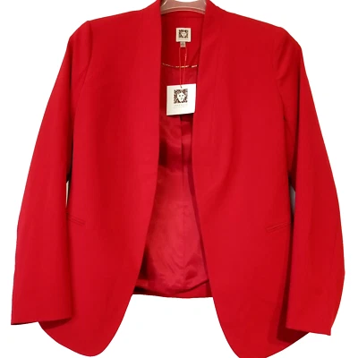 Anne Klein Titian Red Suit Blazer/Jacket size 14 Open-Front Gold Trim NWT