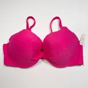 Victoria Secret 40D TWIST FRONT Push Up Bikini Top Underwire Textured Pink